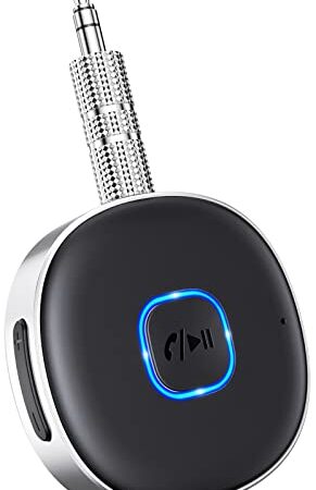 Mohard Ricevitore Bluetooth 5.0, Mini Aux Bluetooth Auto per Stereo/Altoparlante/Cuffie Cablate, Adattatore Bluetooth Auto Jack 3.5 mm, Chiamate in Vivavoce, Connessione Doppia, 16 Ore di Riproduzione