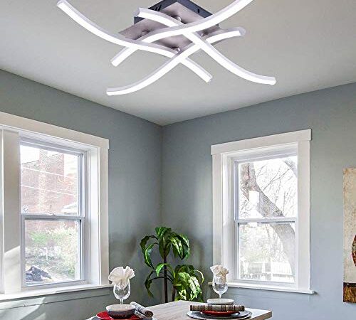 ALLOMN Plafoniera a LED, Lampada Lampadario Plafoniera Moderna Design Curvo con 4 Pezzi di Luce Ondulata per Soggiorno Camera da letto Sala da Pranzo (28W 4 Luci Bianco Freddo)