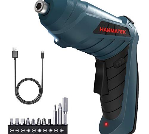 Cacciavite Elettrico, HANMATEK Avvitatore Elettrico a 2 Posizioni (90° a 180°), 1 Connettore, 10 Punte, Trapano Avvitatore senza Fili, 3,6V, 3 Nm