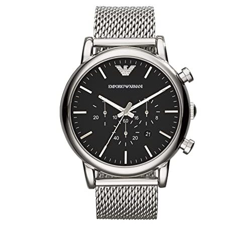 Emporio Armani Orologio Con Cronografo in Acciaio Inossidabile, Misura Cassa 46 mm, da Uomo, Argento