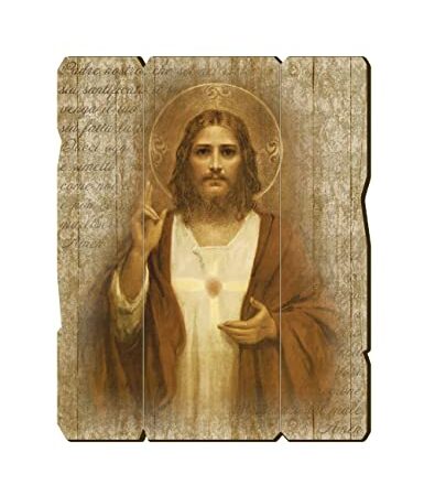 Fratelli Bonella | Quadro In Legno Sagomato Stile Vintage del Sacro Cuore di Gesù 19x24cm | Made in Italy