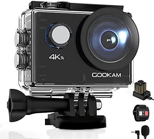 GOOKAM 4K Action Cam 20MP WiFi Telecomando Fotocamera Subacquea Impermeabile 40M Sott'Acqua Sports Camera Schermo 2 Pollici 170 Gradi Grandangolare Microfono Esterno 2x1050mAh batterie e Accessori