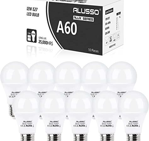 Lampadina LED E27 12W Equivalenti a 100W, 6000K Luce Bianca Fredda 960LM Lampadine E27 A60, Lampada LED a Vite Edison Risparmio Energetico Consumo Basso, Angolo a 240 °, Non Dimmerabile, Pacco da 10