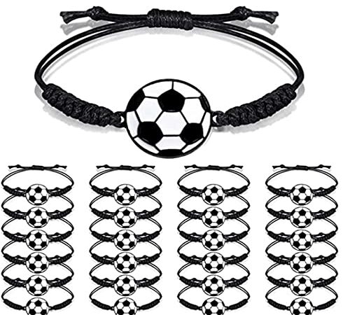 Mishopy 24 Pezzi Calcio Braccialetti Bambini Calcio Gadget Compleanno Gioielli Braccialetto Amicizia Regolabile Intrecciati per Bambini Ragazza Calcio Football Festa Party Bomboniere Regalo