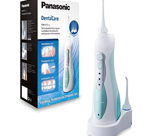 Panasonic EW-1311 Idropulsore senza Fili a Tripla Azione, 3 Modalità di Getto Acqua/Aria, Beccuccio Rotante, Ampio Serbatoio, Design Ergonomico, Bianco e Verde