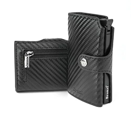 Portafoglio Bronzi® Portafoglio Uomo Slim - Fibra Di Carbonio - Porta Carte Credito - Portacarte uomo - Mini Porta Tessere (Carbon Nero)