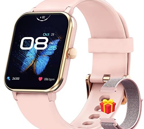 Smartwatch Donna Orologio Fitness 1,69'' Impermeabil IP68 con Saturimetro (SpO2) Cardiofrequenzimetro Contapassi Cronometro, Meteo,Temperatura Corporea,Fitness Tracker per Android iOS,(2 Cinghie)