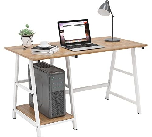 SogesHome Scrivania per Computer,Scrittoio con 2 Ripiani, 120 x 60 x 75 cm, per Ufficio Studio, Facile da Montare, Struttura in Acciaio, Stile Industriale, Tplus-OK-SH