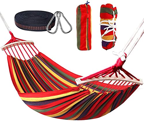 Amaca Doppia con Barre 280 x 160 cm, Cotone Amaca da Esterno per Giardino, Capacità 300 kg, Portatile Leggera con Borsa per Giardino Cortile Balcone Campeggio Spiaggia Backpacking
