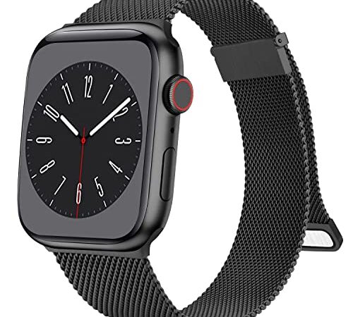 Amzpas Cinturino Compatibile per Apple Watch 45mm 44mm 42mm 41mm 40mm 38mm, Cinturino in Acciaio Inossidabile a Maglia Milanese per iWatch Apple Watch SE/Series 8 7 6 5 4 3 2 1