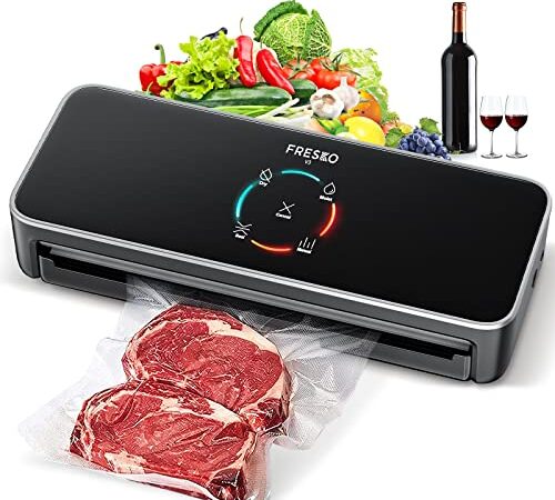 FRESKO Macchina Sottovuoto Alimenti, Automatica Macchina Sottovuoto con Modalità Secchi che Umidi, Potente Aspirazione, con 10 Sacchetti Sottovuoto (V3)