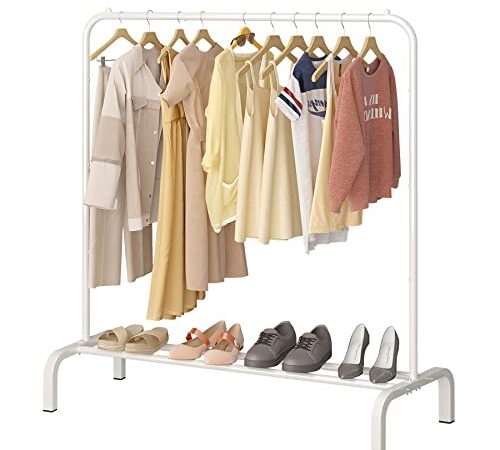 JIUYOTREE, appendiabiti con ripiani per scarpe, da appendere per abbigliamento di livello commerciale,bianco