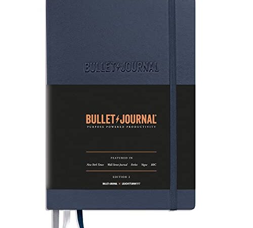 LEUCHTTURM1917 The Official Bullet Journal Edition 2 - Medio (A5) - Notebook perfetto per BuJo, 204 pagine di carta da 120 g/m, con guida tascabile Bujo (blu22)
