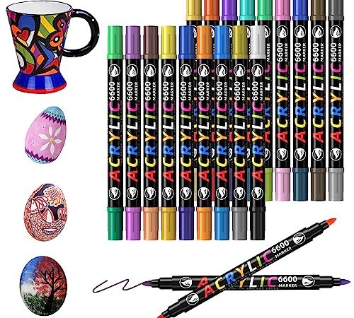 LUZOON Pennarelli a Vernice Acrilica, 36 Colori 18 Pcs Pennarelli Acrilici Indelebili Permanenti Pennarelli Vernice Acrilico per Pietra/Legno/Vetro/Ceramica/Plastica/Stoffa/DIY (1~5mm)