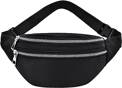 Marsupio Uomo Donna, Marsupio Sportivo, Marsupio moda di base con 2Tasche, Regolabile Marsupio Outdoor Impermeabile Marsupio per Corsa, Allenamento all'aperto, Escursionismo. (Nero)