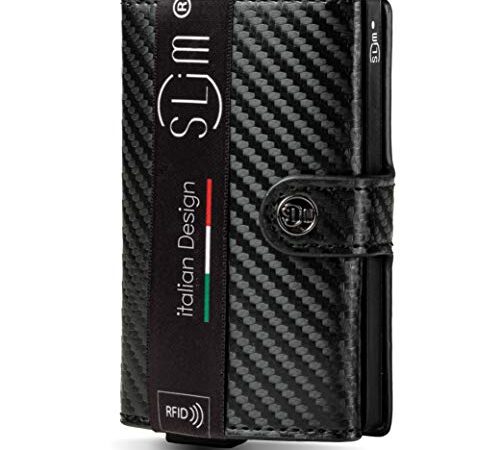 SLim Porta Carte di Credito Schermato Portafoglio Uomo Rfid Portatessere Anticlonazione Donna Portacarte Uomo (Senza Zip, Carbon Nero)