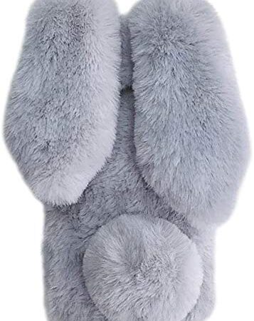 BackCase per Asus Zenfone 5z ZS620KL Custodia Peluche Faux Pelliccia Luccichio Protettiva Fuzzy Rabbit Hair Kawaii Kid Women Phone Shell 3D Cute Soft Fuzzy Faux Rabbit Bunny Plush Case,Grigio Chiaro