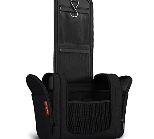 Beauty case da viaggio XXL [design 2023] | Borsa da toilette per uomini e donne | Beauty case e borsa da bagno per uomo e donna, con gancio appendiabiti [capacità 9 litri] (Nero)