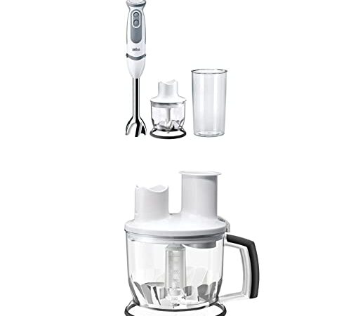 Braun Minipimer MultiQuick 5 Vario MQ5220WH Frullatore ad Immersione, 21 velocità & MQ70 Accessorio Robot da Cucina All-in-One per per Minipimer MQ3, MQ700, MQ5