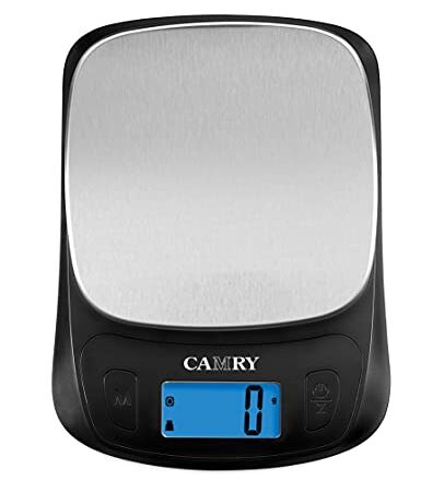 CAMRY Bilancia da Cucina Ultra Sottile Bilancia Digitale per Alimenti per Cottura al Forno Tara e Display LCD retroilluminato capacità 5 kg - Nero/Acciaio Inossidabile