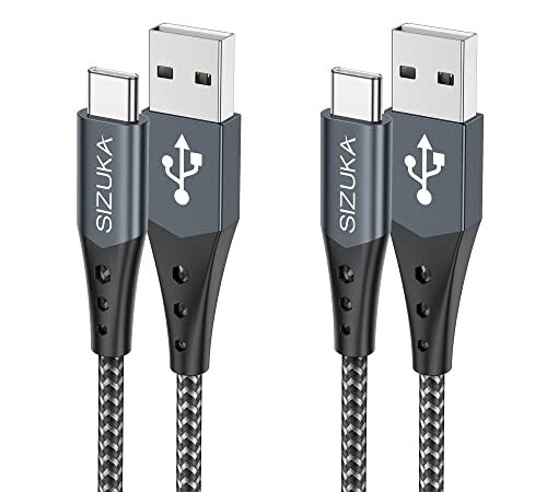 Cavo USB Type-C [2Pezzi 2M] 3.1A Cavo USB C Nylon Ricarica Rapida per Samsung Galaxy S22, S21 Ultra, S20+, Note 20, Z Fold 3, Huawei P50, Mate 40 Pro+, MateBook, Xiaomi Mi 11 Lite,OnePlus 9