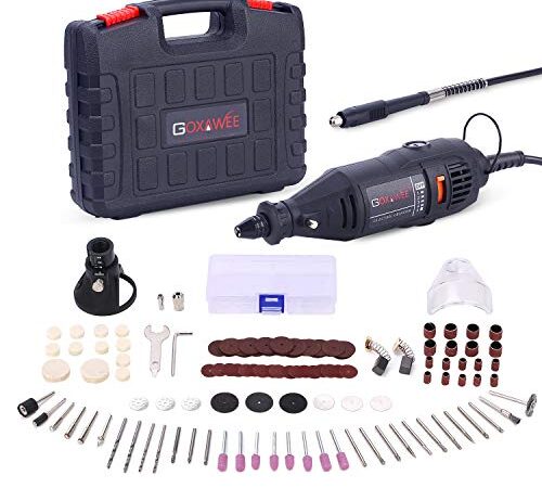 GOXAWEE Strumento Multifunzione, 140pz Accessori Trapano, Mini Utensile Rotante Kit con Mandrino Autoserrante/Albero Flessibile per Progetti Artigianali e Creazioni Fai-da-te