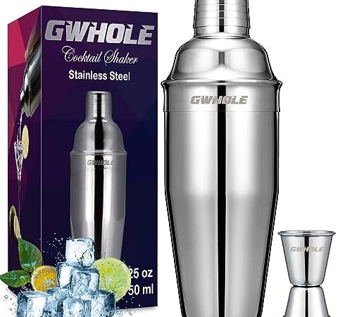 Gwhole 3 Pezzi Cocktail Shaker Set 750 ml con Filtro Integrato + Misurino Jigger (1/2 e 1 OZ)