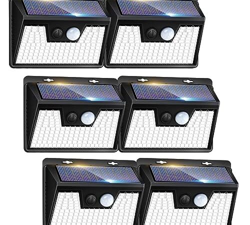 kolpop Luce Solare LED Esterno【6 Pezzi / 3 Modos】 Faretti Solari a Led da Esterno con Sensore di Movimento, Luci Solari Esterno IP65 Impermeabile Lampada Solare da Esterno per Giardino Garage Patio