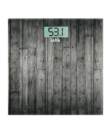 Laica PS1065 Bilancia Pesapersone Elettronica, 180 kg, Vetro Temperato con Serigrafia Legno Scuro, Marrone