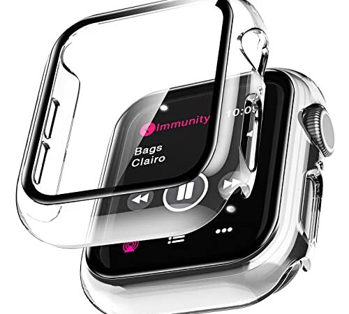 LϟK 2 Pezzi Trasparente Cover per Apple Watch SE/Series 6 / Series 5 / Series 4 40mm con Vetro Temperato - Copertura Completa Custodia Rigida HD Clear Pellicola Protettiva