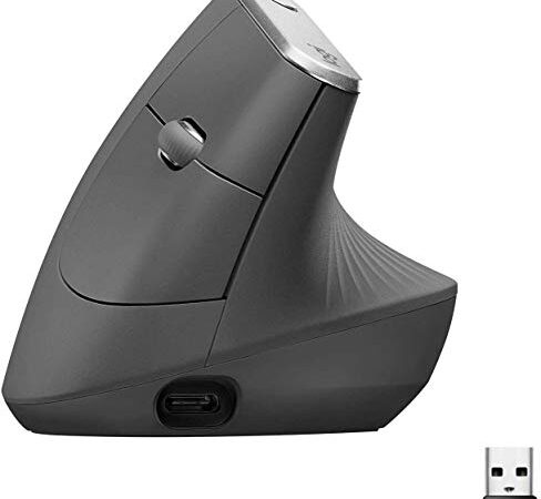 Logitech Mx Mouse Verticale Wireless Ergonomico, Multi-Dispositivo, Bluetooth O 2.4 Ghz, ‎Grigio