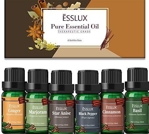 Olio Essenziale Naturali, ESSLUX Spicy Oli Essenziali per Diffusori, Naturali e Puri, Pepe Nero, Cannella, Maggiorana, Zenzero, Anice Stellato, Basilico
