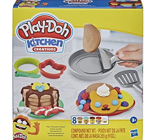 Play-Doh Hasbro Kitchen Creations Flip 'n Pancakes, per Bambini dai 3 Anni in su, con 8 Colori, 14 componenti