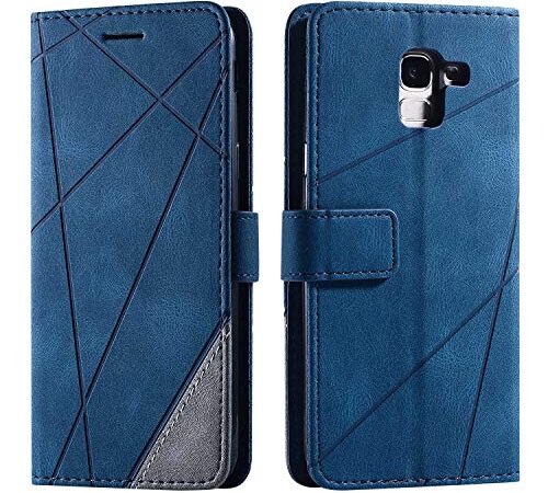 SONWO Cover per Galaxy J6 2018, Flip Caso in PU Pelle Case Cover Portafoglio Custodia per Samsung Galaxy J6 2018, [Kickstand] [Slot per Schede], Blu