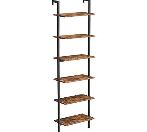 VASAGLE Scaffale a Scala, Contro Parete a 6 Ripiani, per Soggiorno, Ufficio, Cucina, Camera da Letto, 60 x 30 x 204,8 cm, Industriale, Marrone Vintage e Nero LLS103B01