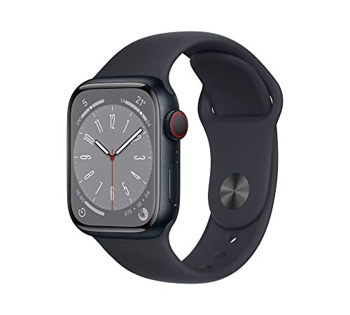 Apple Watch Series 8 (GPS + Cellular, 41mm) Smartwatch - Aluminiumgehäuse Mitternacht, Sportarmband Mitternacht - Regular. Fitnesstracker, Blutsauerstoffund EKGApps, Wasserschutz