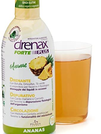 DRENAX FORTE ANANAS PLUS - Gusto Ananas - 750 ml per confezione - Integratore drenante depurativo con linfa di Betulla - 02682