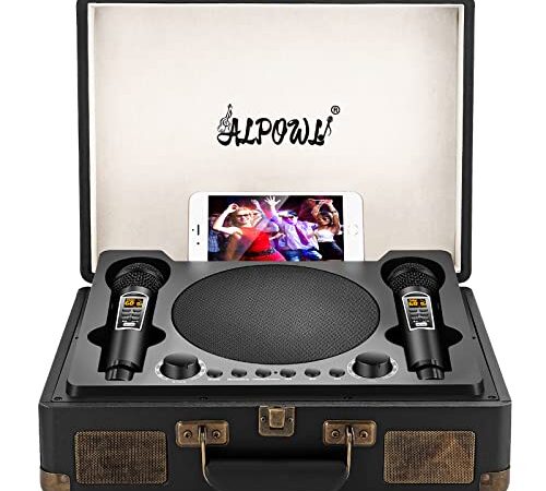 Karaoke Professionale Completo, ALPOWL Portatile PA Speaker System con Una Forma Del Lettore di Registrazione, Macchina karaoke Bluetooth con 2 Microfono Karaoke per All'aperto/Interno (Nero)