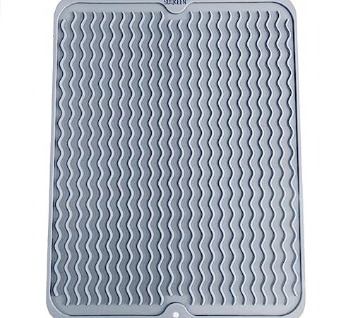 SOQKEEN Tappetino Scolapiatti in Silicone, 40 × 30 cm Scolapiatti da Appoggio per Lavello, Scolapiatti per Stoviglie, Tappetino Antiscivolo per Asciugatura Resistente al Calore, Grigio chiaro