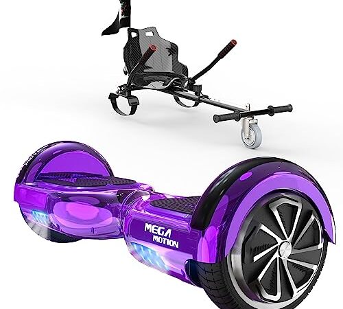 MEGA MOTION Hoverboards con Go kart, Hoverboard da 6,5 Pollici con Hoverkart per Bambini, con Altoparlante Bluetooth e Luci a LED, Regalo per Bambini