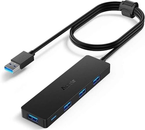 Aceele Hub USB 3.0 con Cavo Lungo 120cm, Sdoppiatore USB a 4 Porte da 5 Gbps, Semplice e Pratico Adattatore USB Multipla per PS5, MacBook Pro/Air, iMac e Altri Laptop