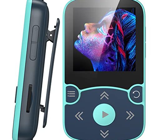 AGPTEK Lettore MP3 Running 32 GB, Lettore MP3 con Clip Bluetooth 5,3, MP3 Player Sport Mini Portatile, Contapassi Integrata, Radio FM, Registrazione, Lettura E-book, Slot TF Fino a 128 GB (Blu)