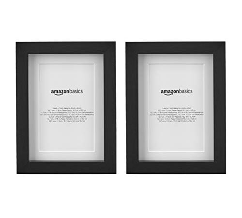 Amazon Basics Rettangolare, Cornice fotografica con passe-partout 13 x 18 cm, 10 x 15 cm con passe-partout, confezione da 2, Nero