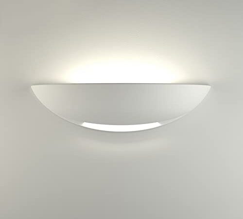 AOMEX applique lampada da parete bianca pitturabile alta qualità E27 led moderna mezza luna gesso bianca per interni（Non include lampadine E27