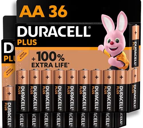 Batterie Duracell Plus AA (pacco da 36) - Alcalina 1.5V - Fino al 100% di extra durata - Affidabilità per i dispositivi a uso quotidiano - 0% plastica nel pacco - 10 anni di conservazione - LR6 MN1500