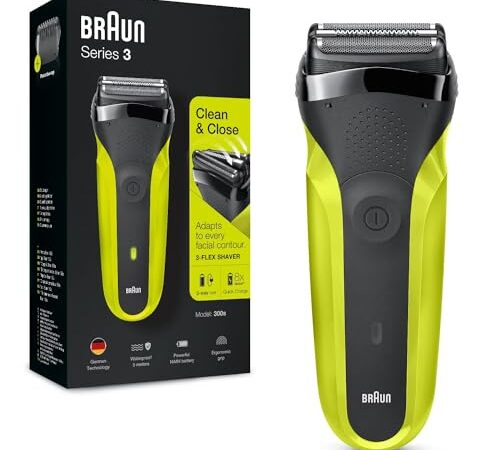 Braun Series 3 Rasoio Elettrico Barba con 3 lame flessibili, Con Lamina Lavabile, Senza Fili, 300s Verde