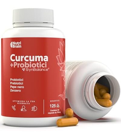 Curcuma con PROBIOTICI e PREBIOTICI | Alta Concentrazione (>95%) | 10300 mg | Antinfiammatorio per Benessere Articolare, Muscolare, Osseo e Digestivo | 125 giorni | Solo 1 capsula al giorno.