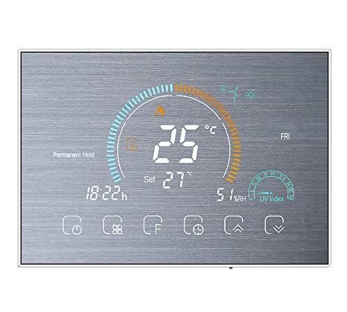 Decdeal Termostato WiFi per Caldaia a Gas - Controllo App Vocale/LCD Retroilluminato Visualizzazione dell'umidità e UV,Termostato Programmabile Compatibile con Alexa Google Home