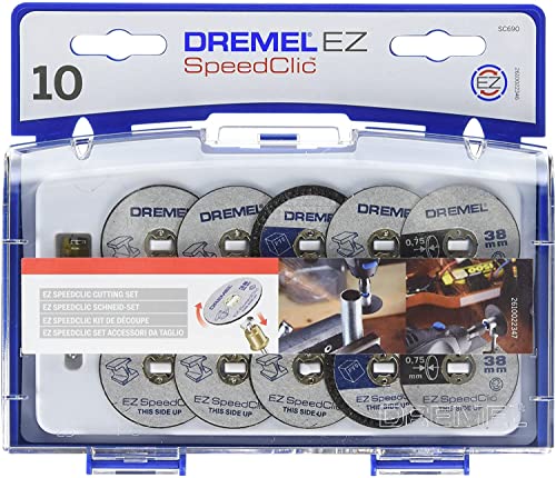 Dremel 690 EZ SpeedClic, Set di 10 dischi da taglio e accessori, per utensili rotanti e mandrino