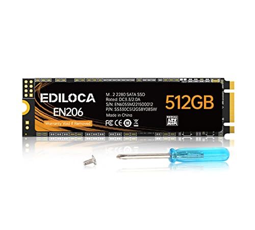 EDILOCA EN206 512GB 3D NAND M.2 SSD, M.2 2280 SATA III 6Gb/s SSD Hard Drive, velocità di lettura/scrittura fino a 550/460 MB/s, compatibile con PC desktop e laptop